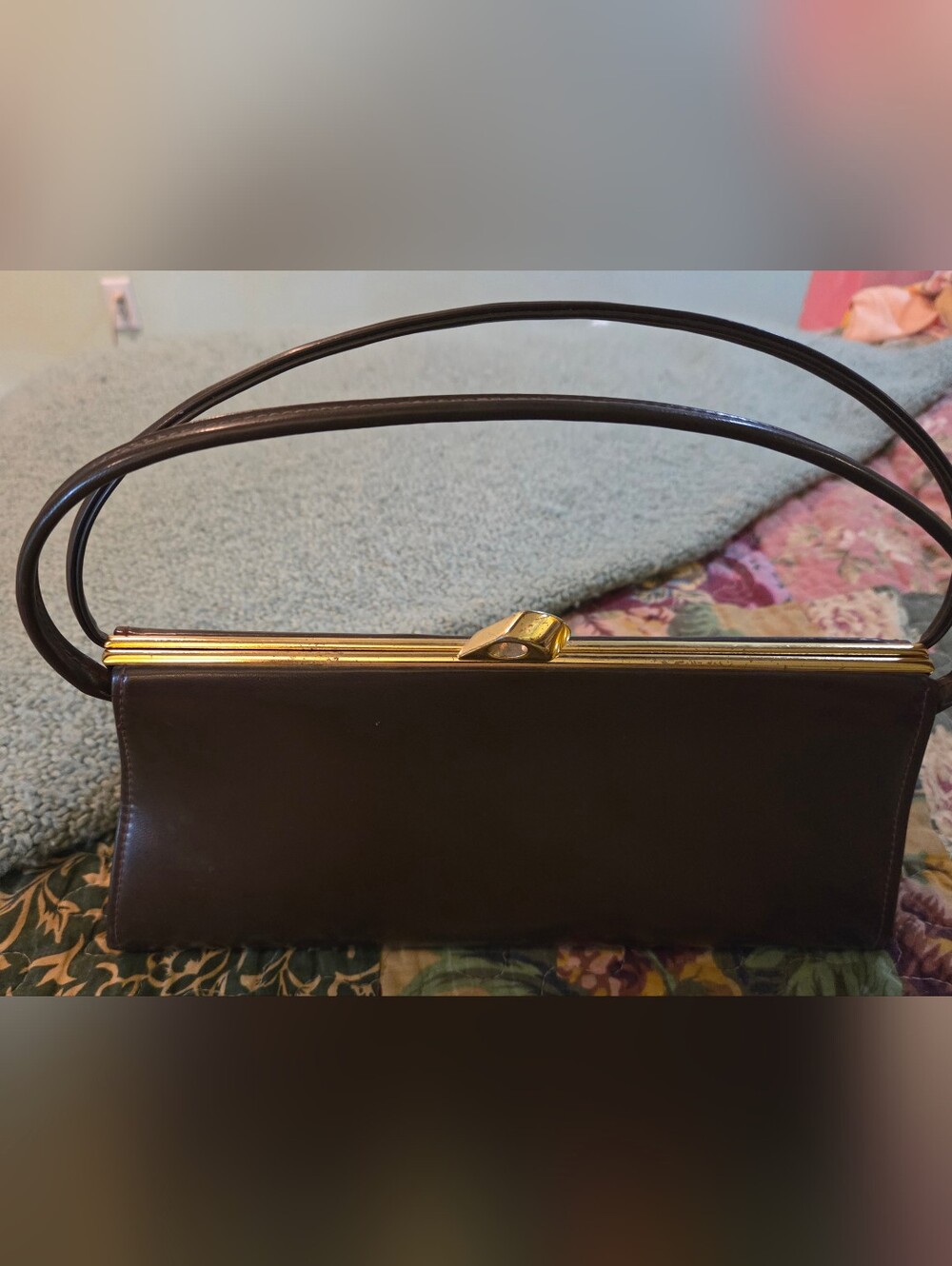 Classic Dark Brown Patent Leather Top-Handle Bag